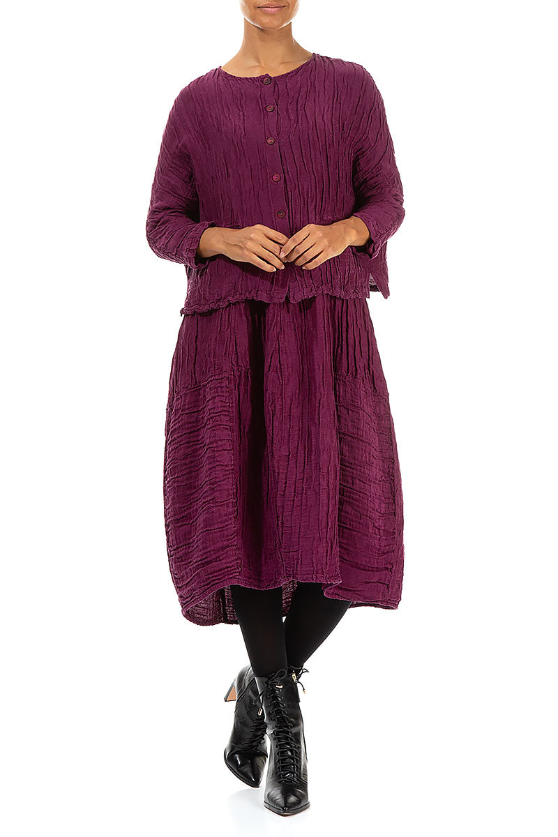 Magenta Crinkled Silk Jacket Blouse 4