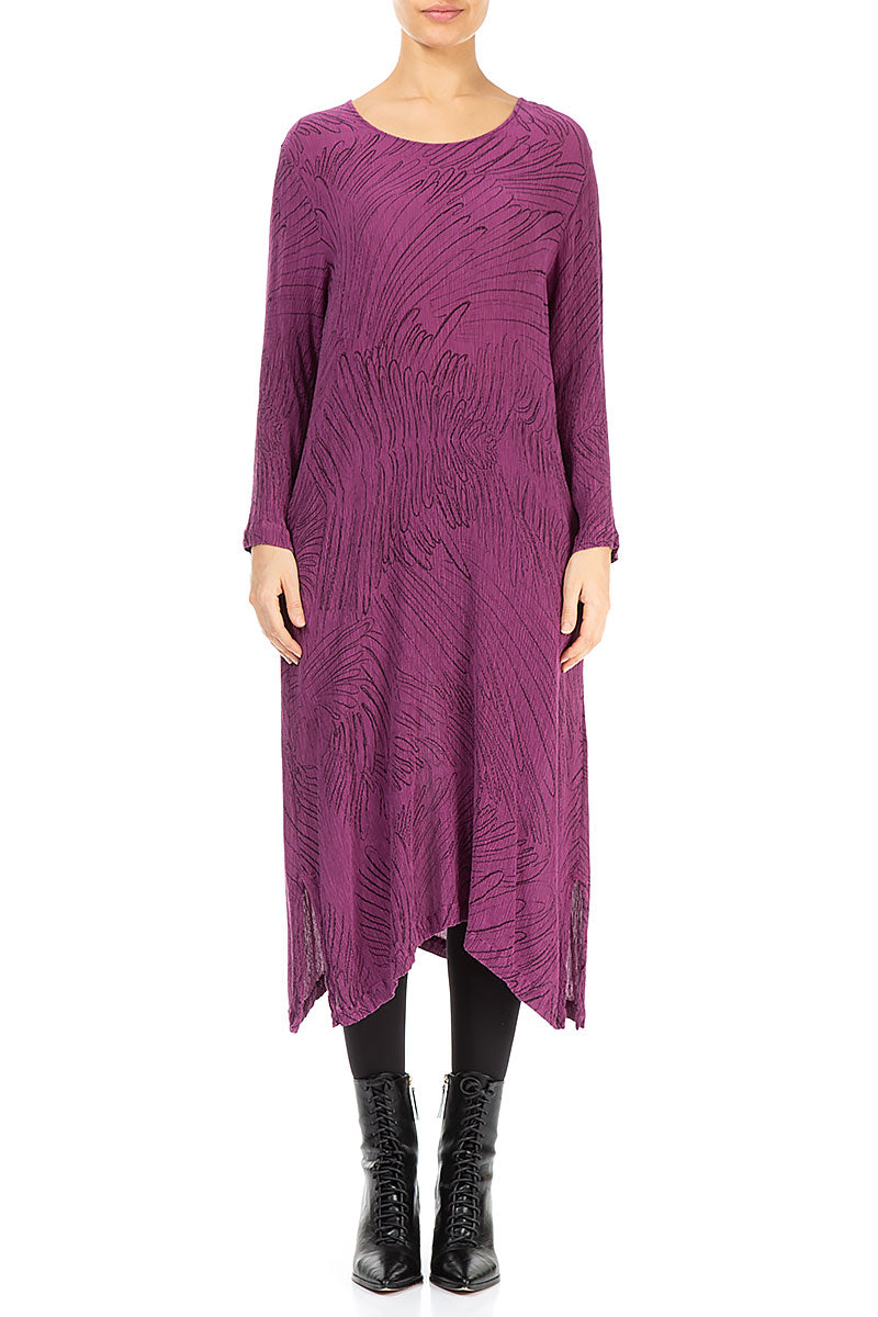 Magenta Feathers Silk Viscose Shift Dress 1