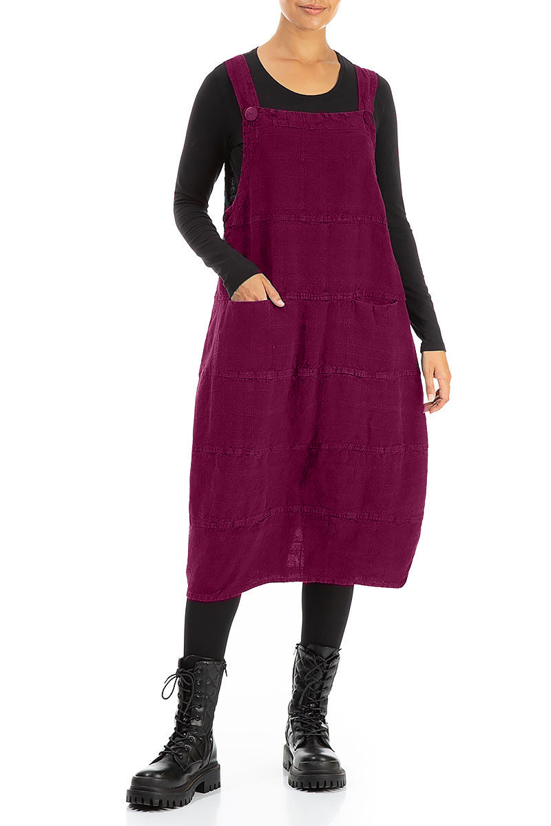 Magenta Patterned Linen Dungaree Dress 3