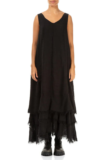Maxi Black Gauze Linen Dress 1