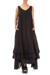 Maxi Black Gauze Linen Dress 4