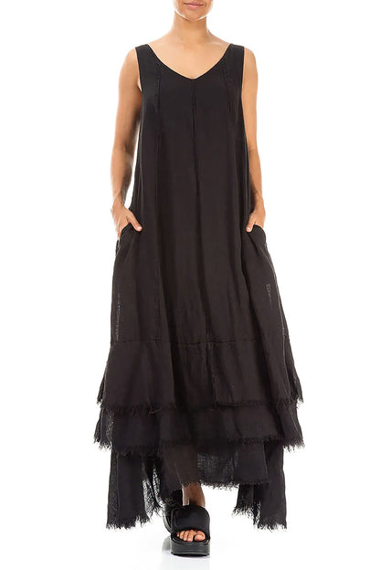 Maxi Black Gauze Linen Dress 4