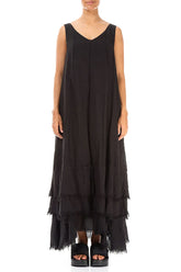 Maxi Black Gauze Linen Dress 1