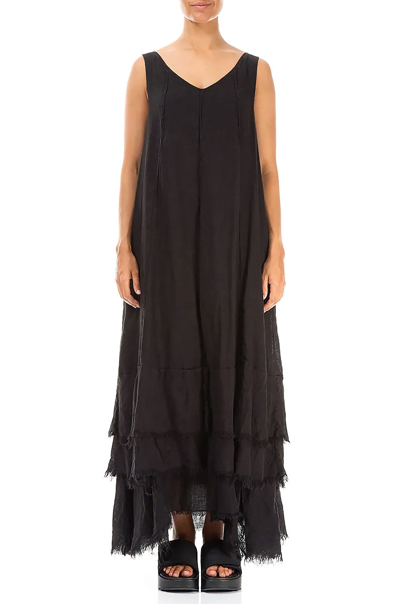 Maxi Black Gauze Linen Dress 1