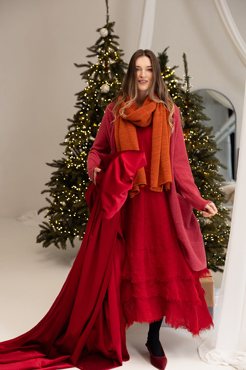 Robe longue en gaze de lin rouge cerise