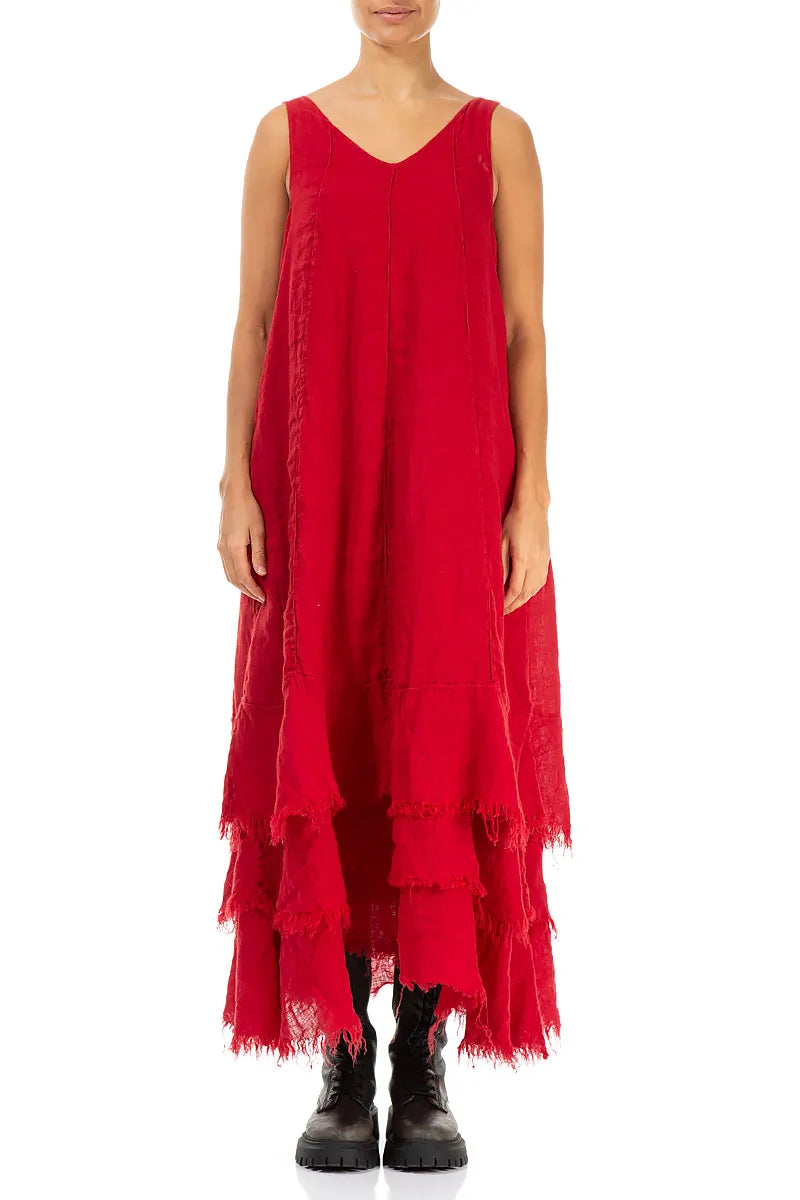 Robe longue en gaze de lin rouge cerise