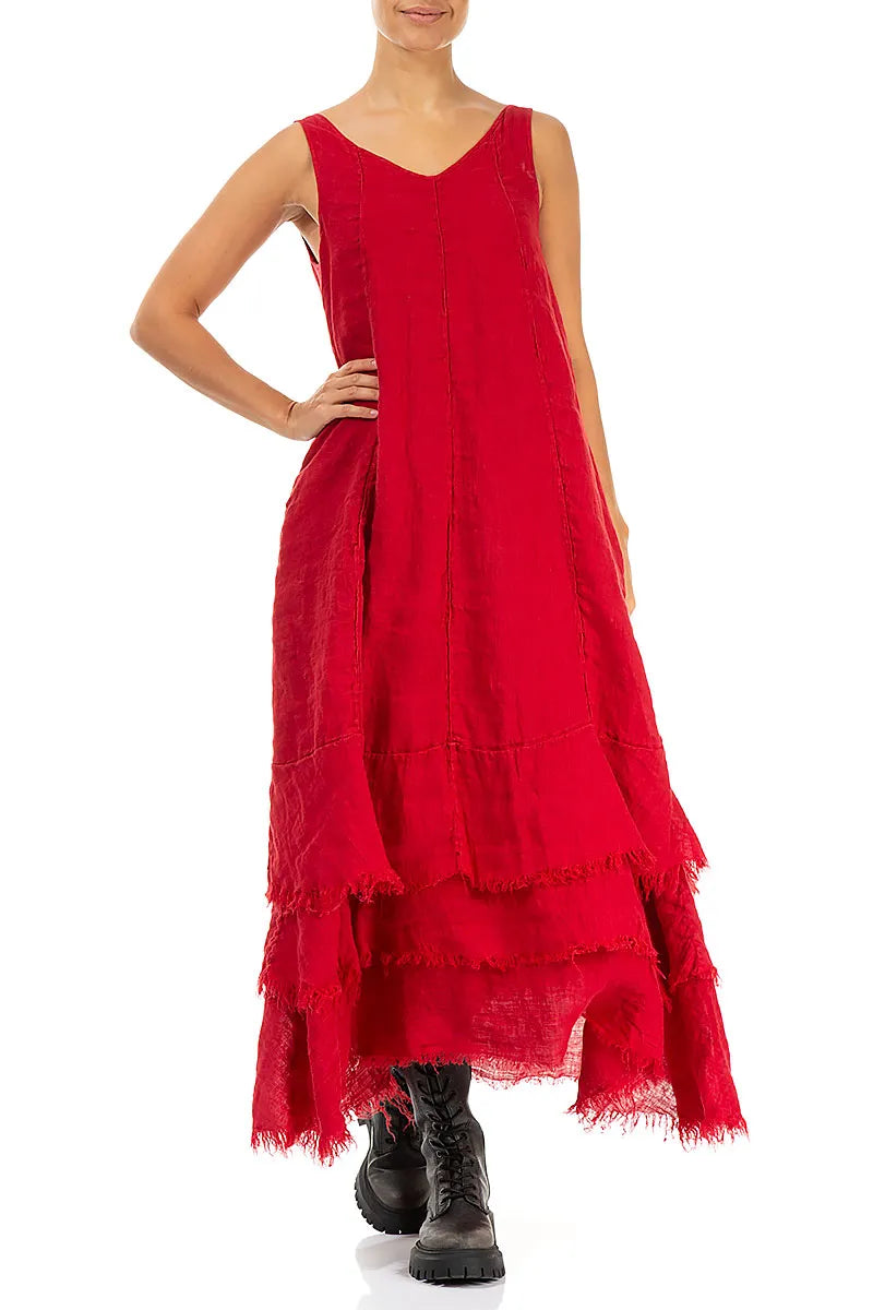 Robe longue en gaze de lin rouge cerise