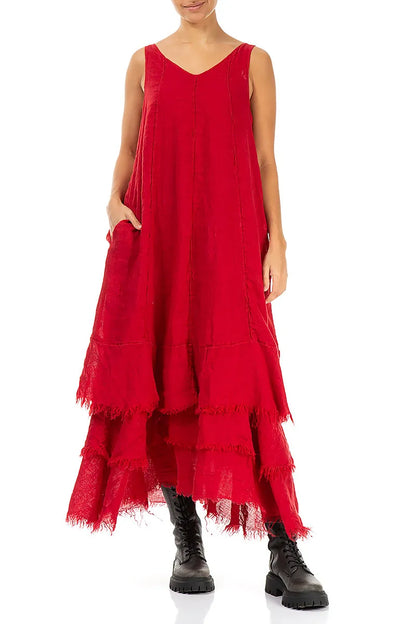Robe longue en gaze de lin rouge cerise