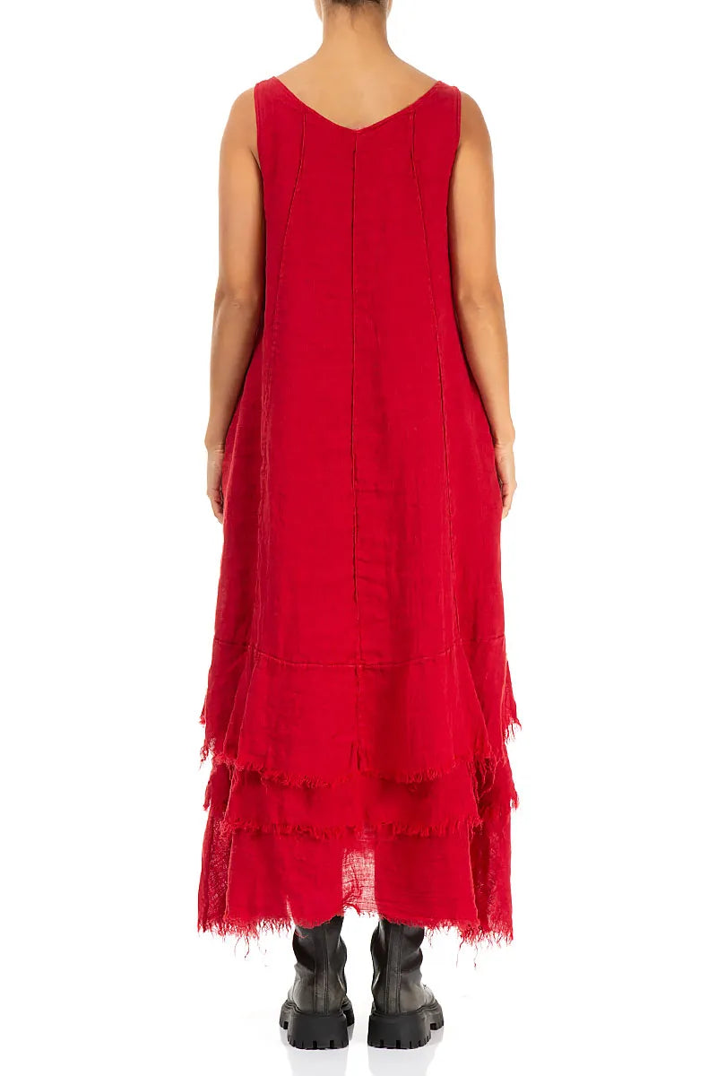 Robe longue en gaze de lin rouge cerise