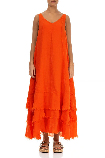 Maxi Flame Orange Gauze Linen Dress 1