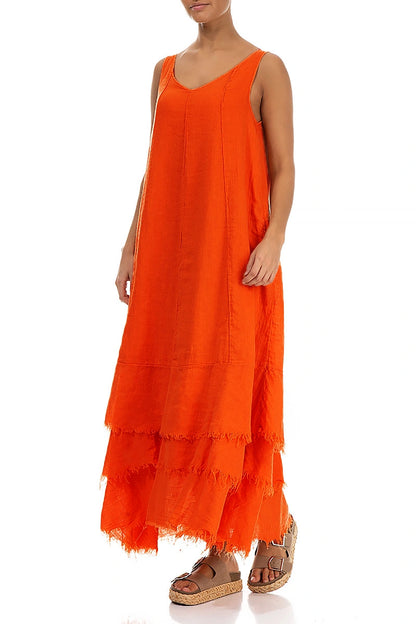Maxi Flame Orange Gauze Linen Dress 3