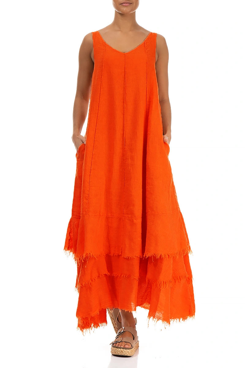 Maxi Flame Orange Gauze Linen Dress 4