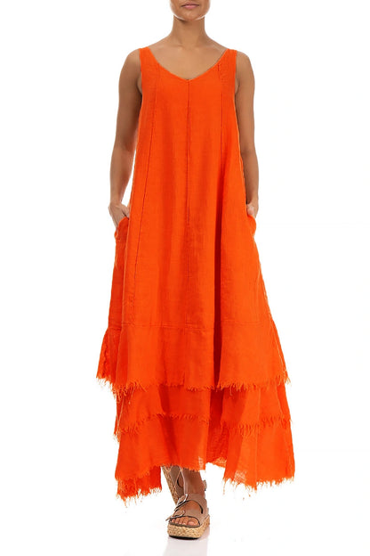 Maxi Flame Orange Gauze Linen Dress 4