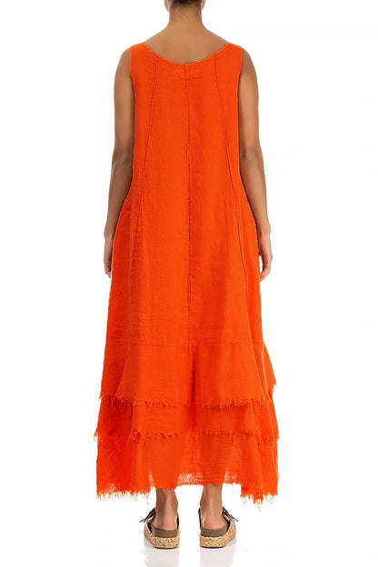 Maxi Flame Orange Gauze Linen Dress 2