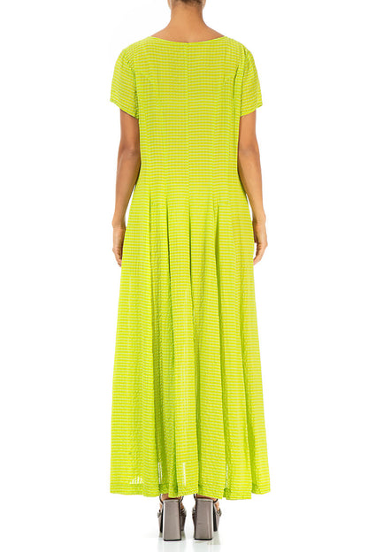 Maxi Flared Lime Textured Silk Dress 2