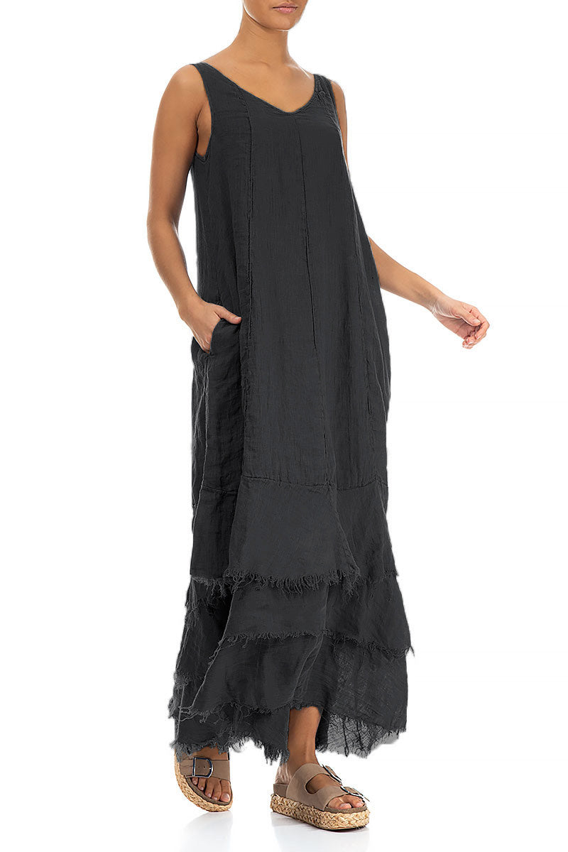 Robe longue en gaze de lin graphite