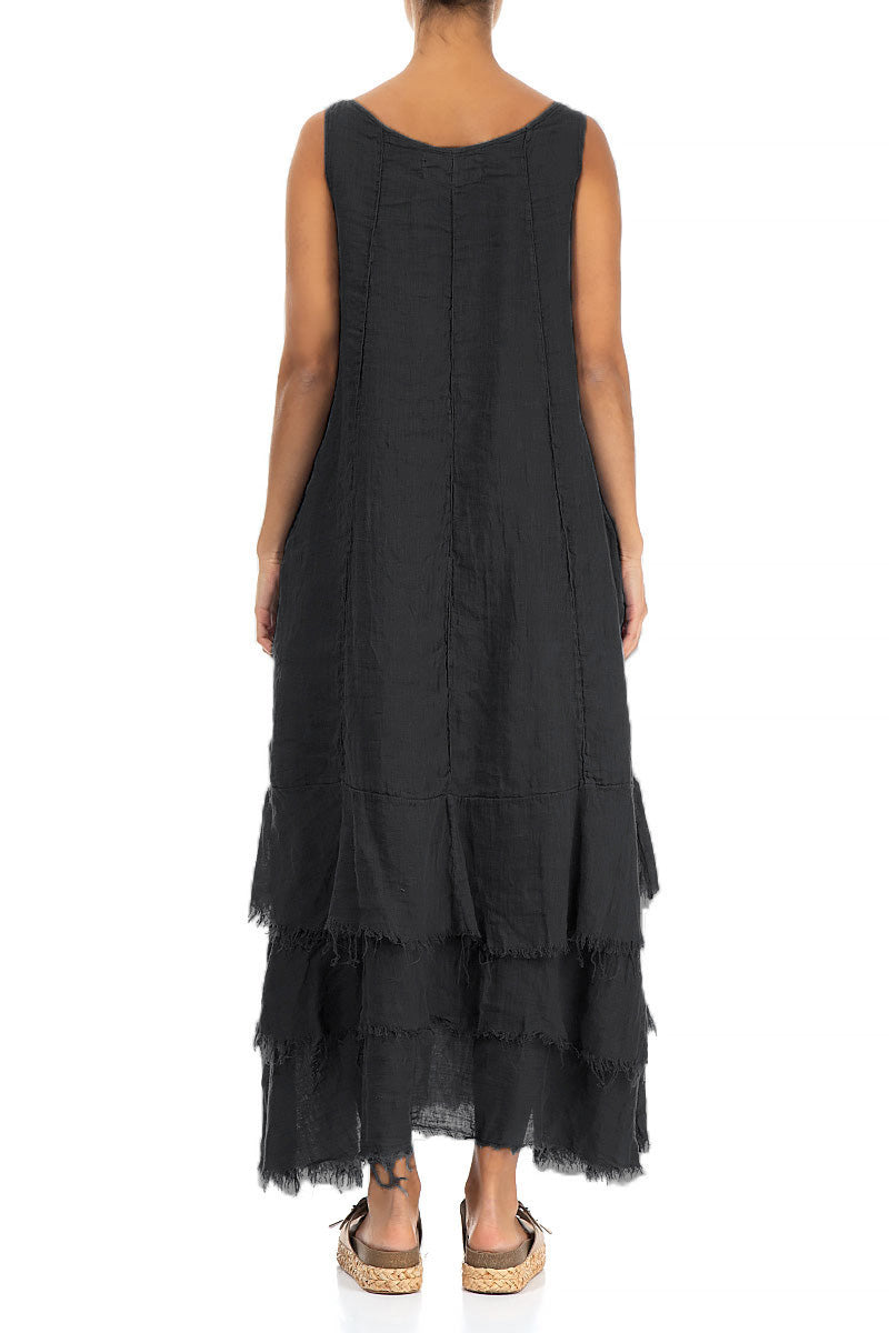 Robe longue en gaze de lin graphite