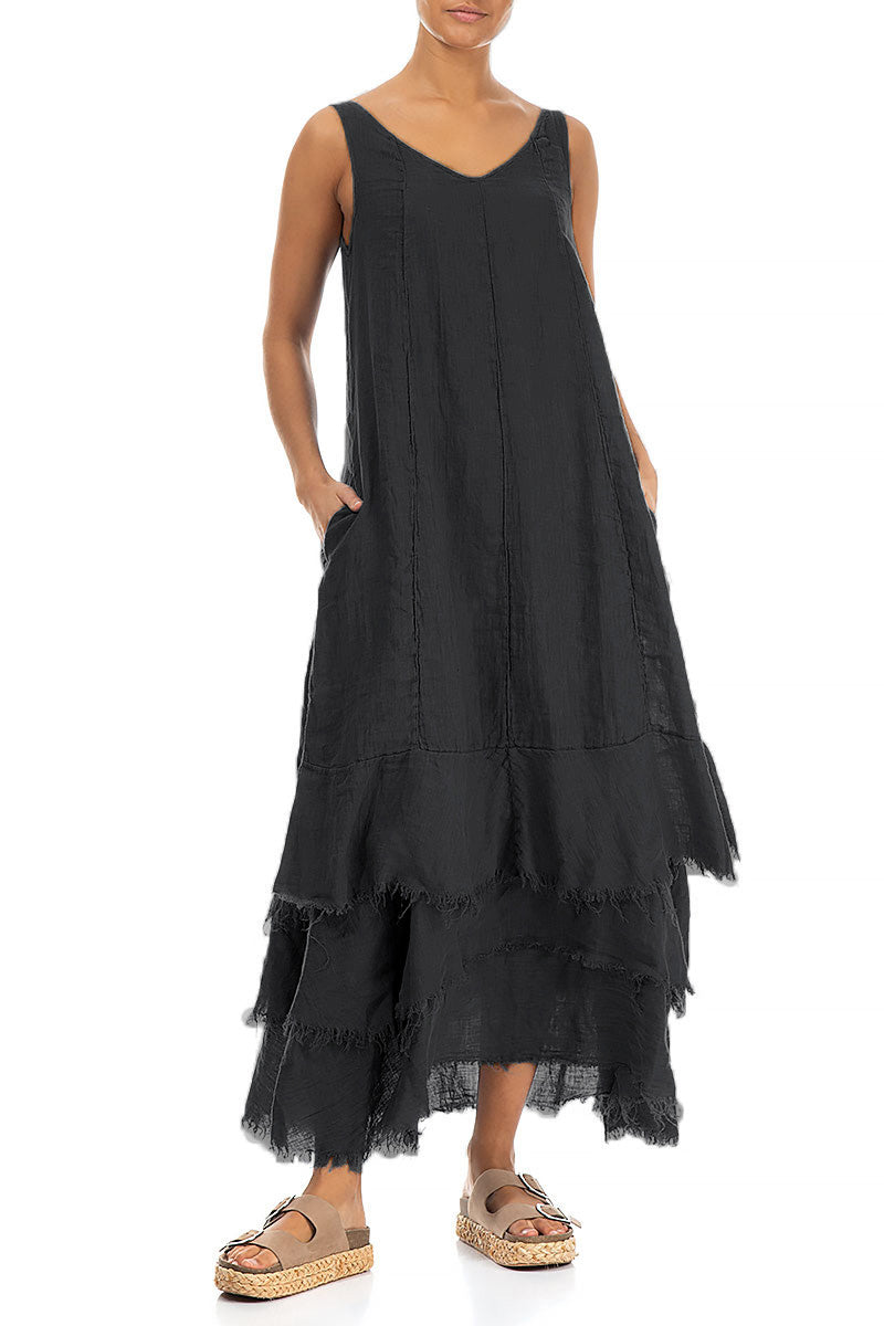 Robe longue en gaze de lin graphite