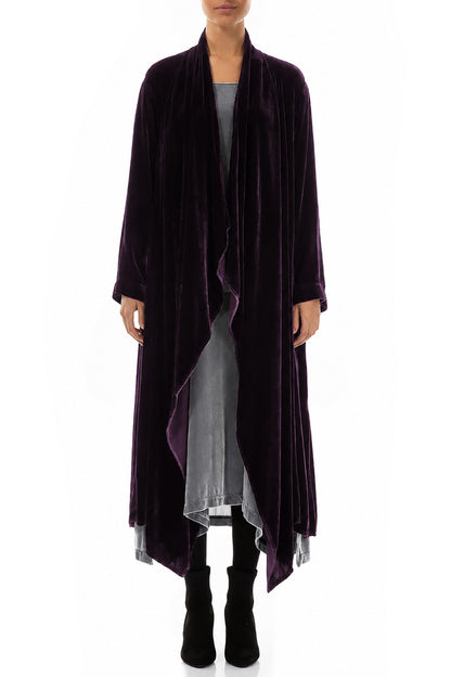 Maxi Open Deep Plum Silk Velvet Jacket 1