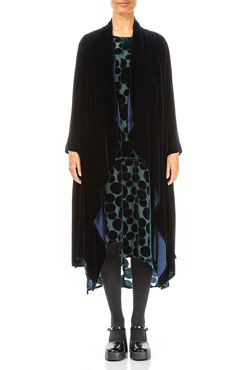 Veste maxi ouverte en velours de soie bleu royal