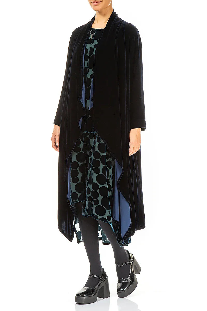 Veste maxi ouverte en velours de soie bleu royal