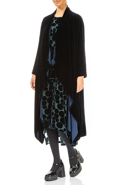 Veste maxi ouverte en velours de soie bleu royal