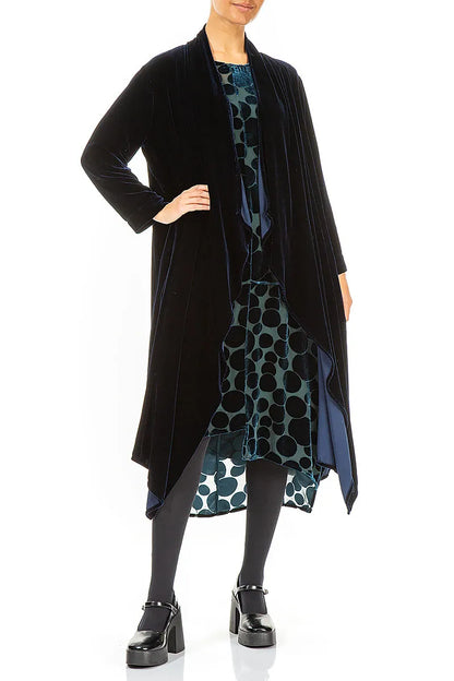 Veste maxi ouverte en velours de soie bleu royal