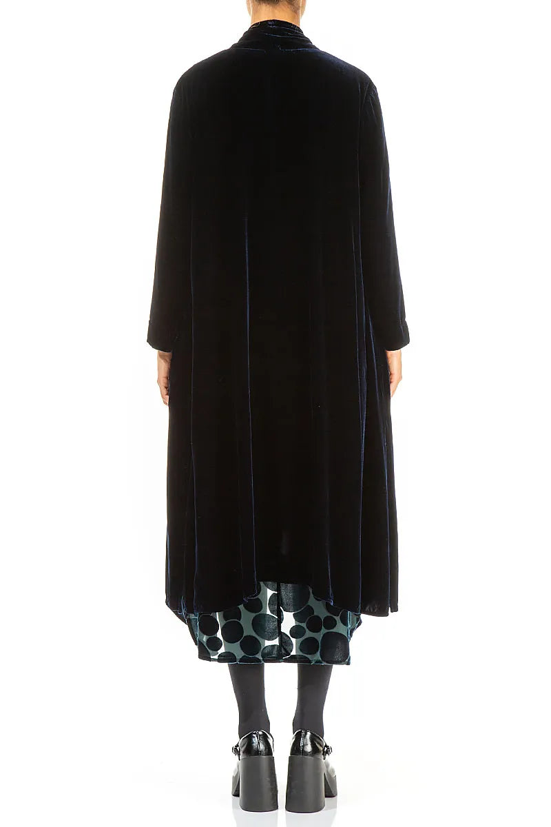 Veste maxi ouverte en velours de soie bleu royal