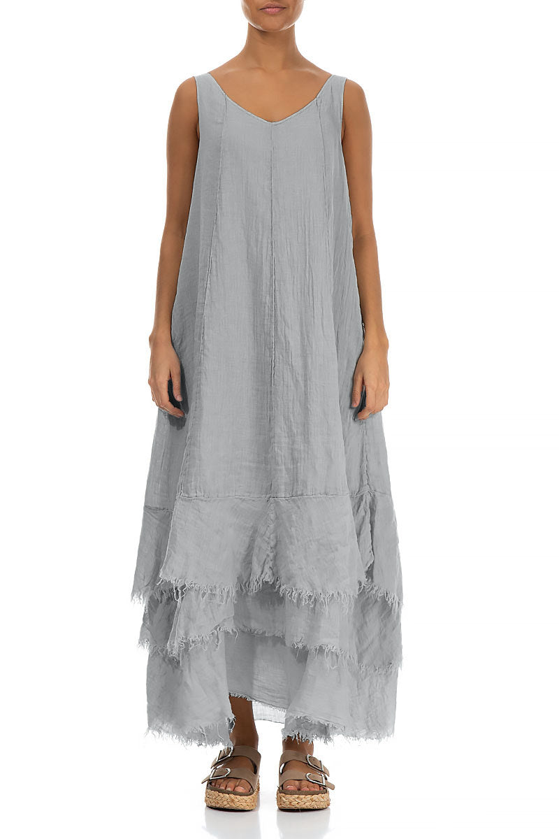 Maxi Silver Grey Gauze Linen Dress 1