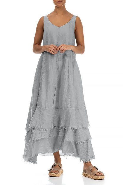 Maxi Silver Grey Gauze Linen Dress
