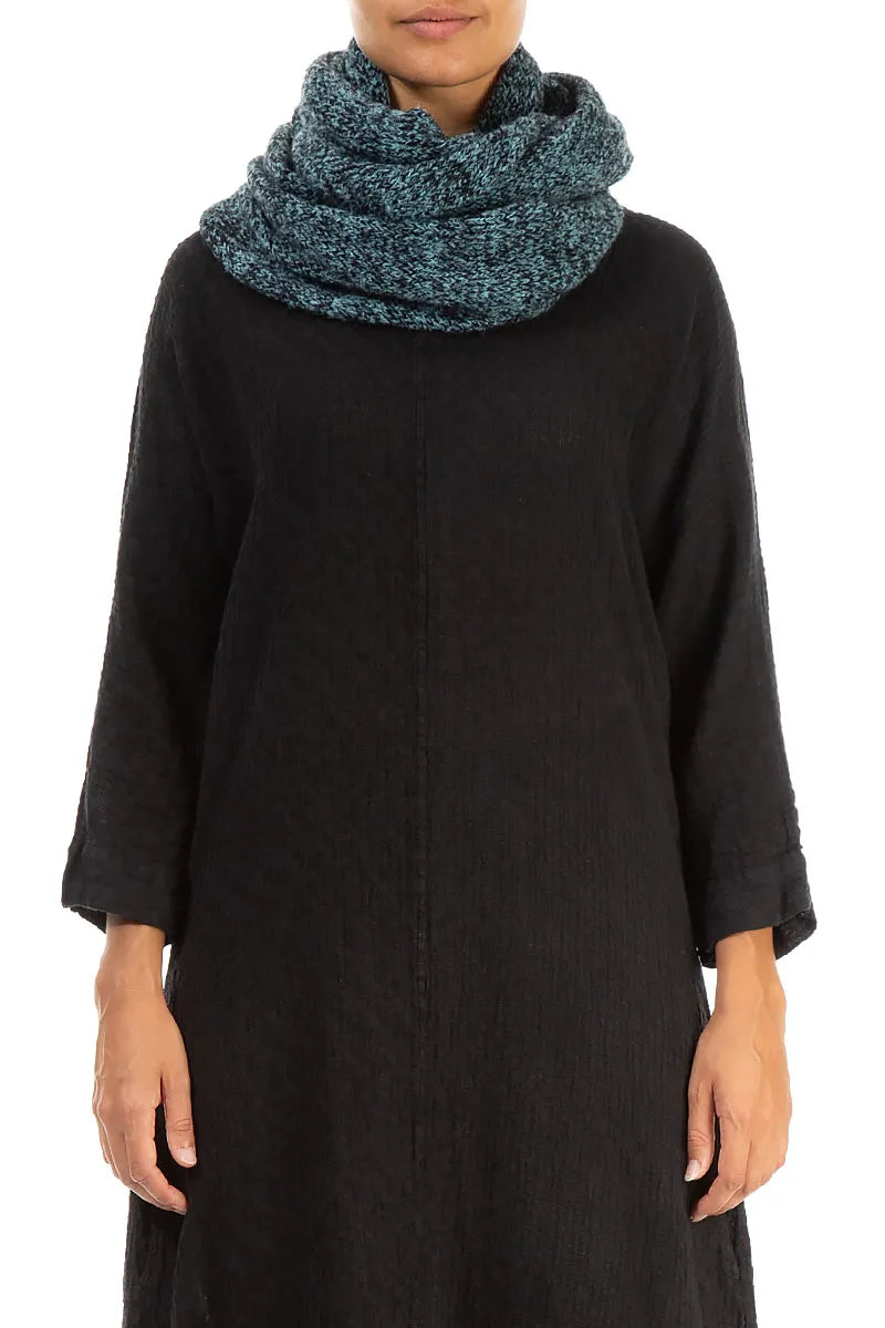 Écharpe tube en laine bleue chinée