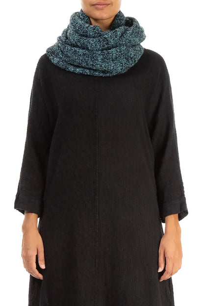 Écharpe tube en laine bleue chinée