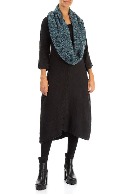 Écharpe tube en laine bleue chinée