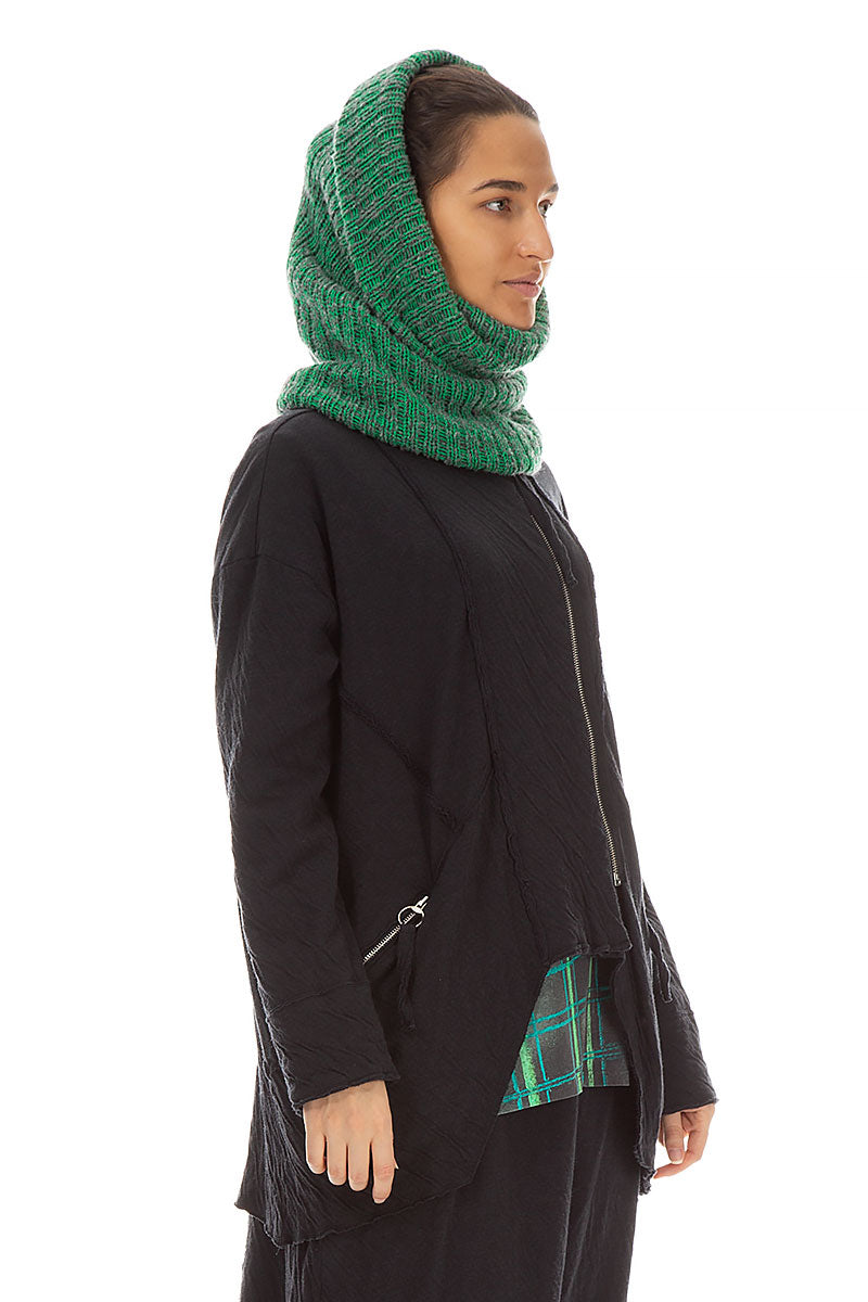 Mélange Green Knitted Wool Infinity Scarf 4