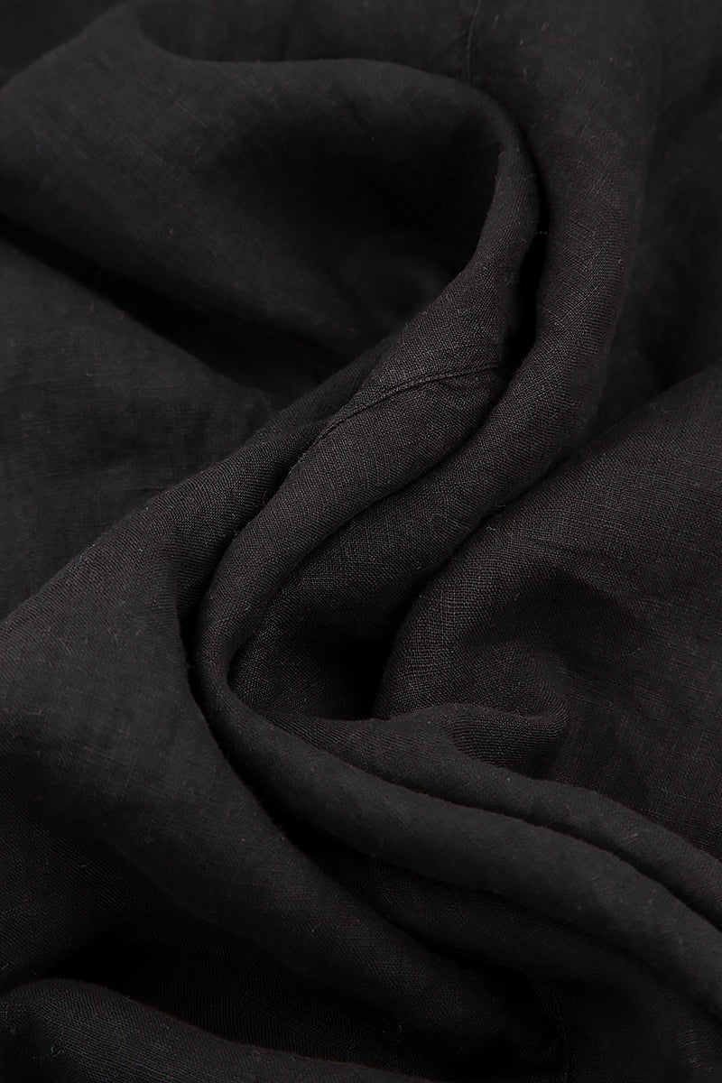 Midi Balloon Black Linen Dress 6