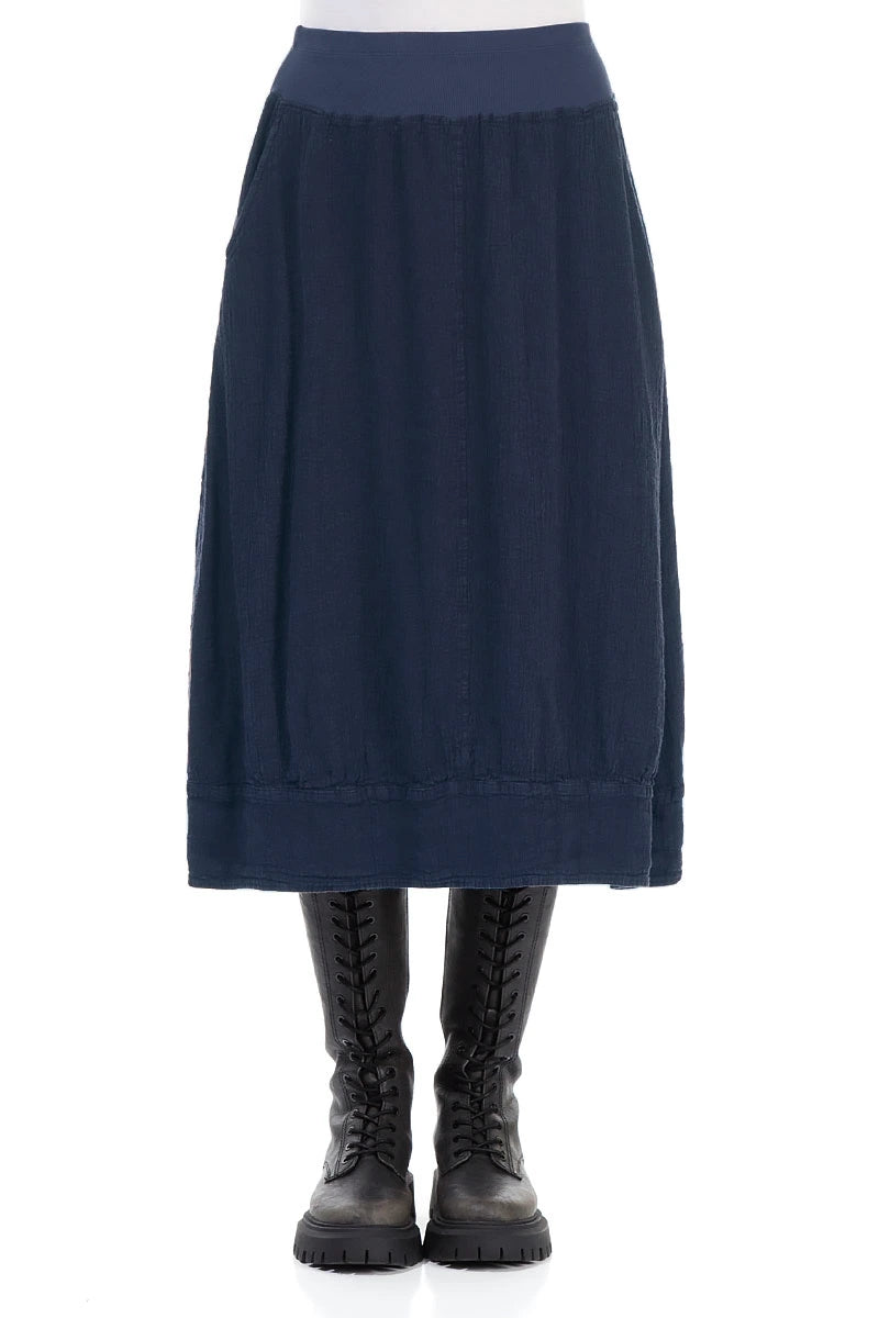 Midi Blue Linen Viscose Skirt