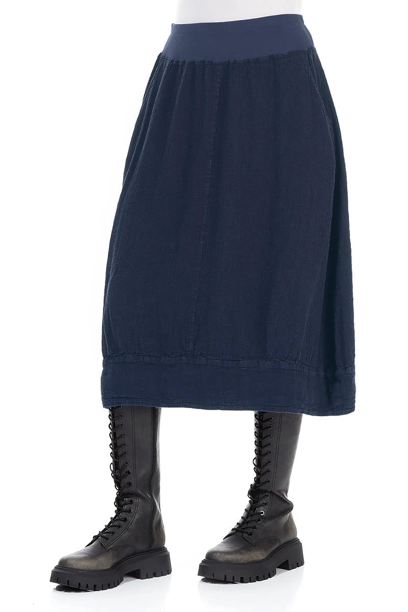 Midi Blue Linen Viscose Skirt