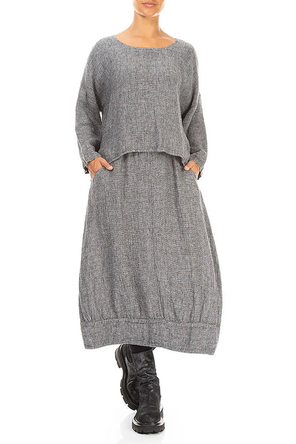 Jupe midi en Lin gris chiné