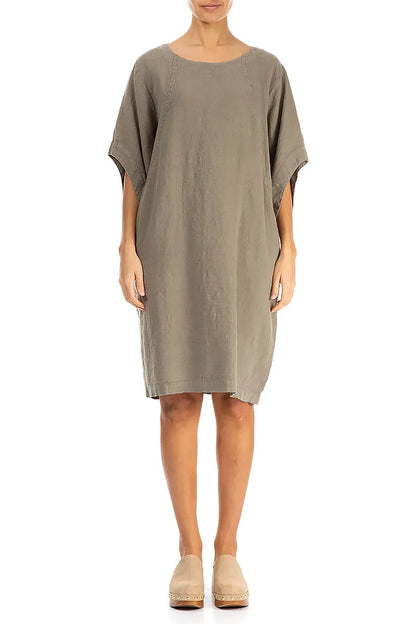 Robe en lin midi kaki clair