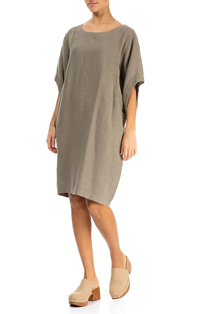 Robe en lin midi kaki clair
