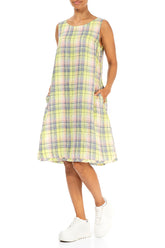 Sleeveless Checkered Lime Linen Dress 3