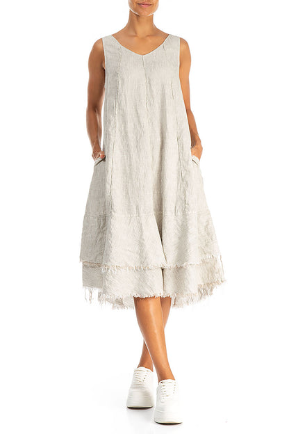 Midi Striped Sand Linen Dress 4