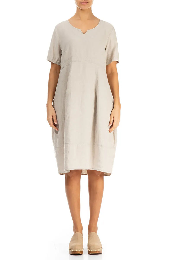 Robe ballon mi-longue en lin naturel