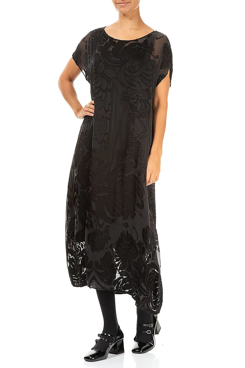 Robe en soie noire Midnight Bloom Dévoré