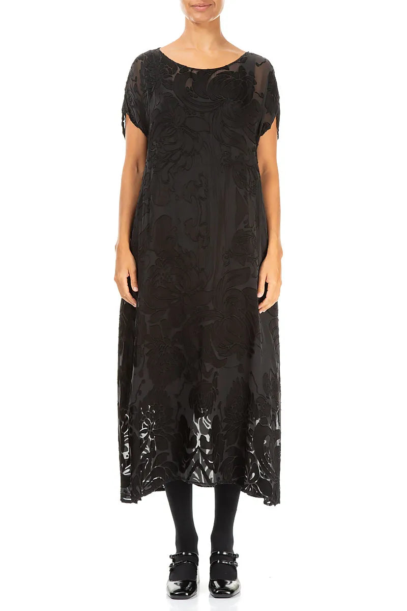 Robe en soie noire Midnight Bloom Dévoré