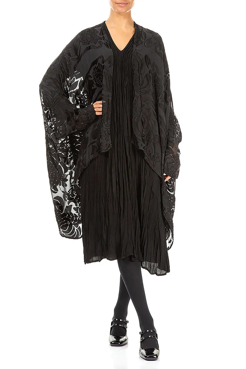 Midnight Bloom Devoré Black Silk Jacket