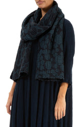 Midnight Blue Circle Silk Linen Scarf 3