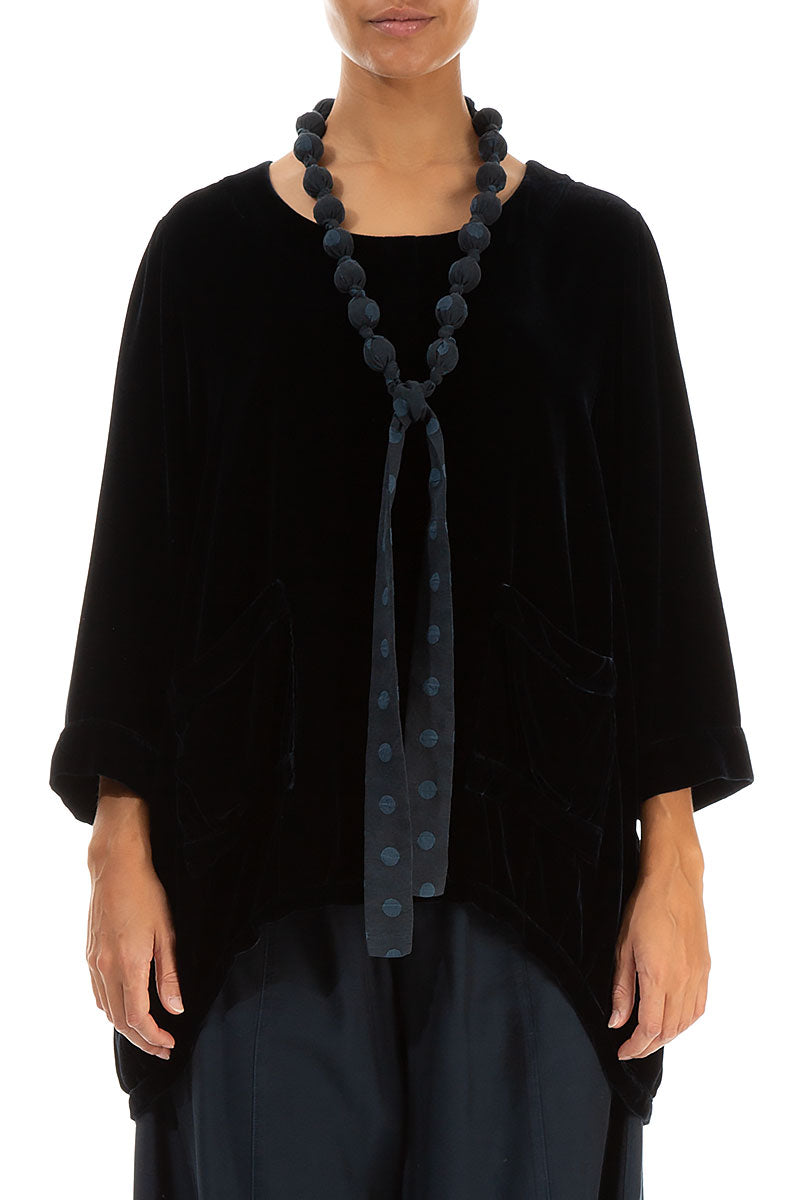 Midnight Blue Dotty Silk Bead Necklace 1