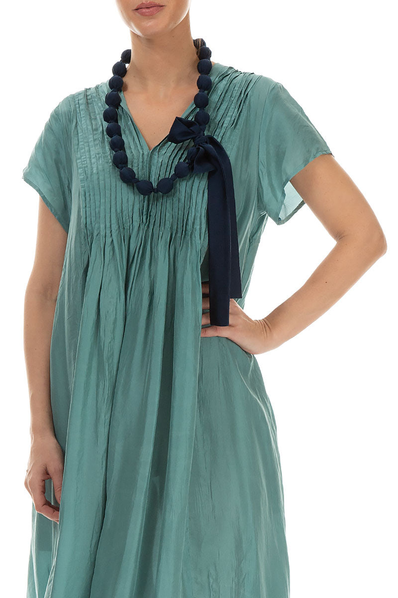 Midnight Blue Silk Bamboo Bead Necklace 3