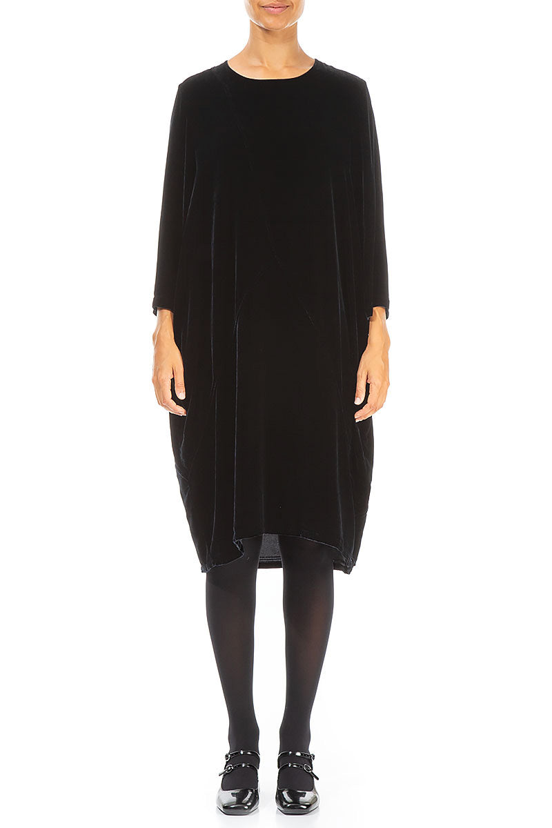 Midnight Blue Silk Velvet Midi Dress 1